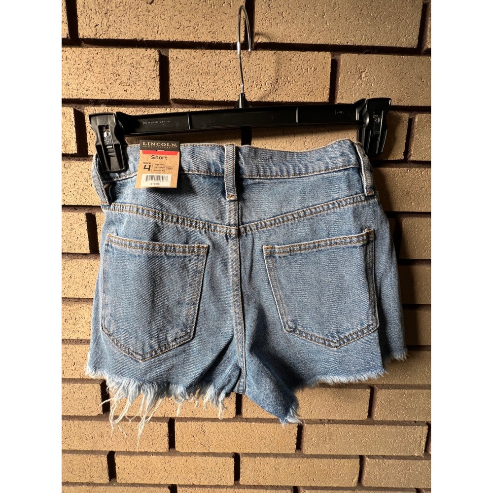 LINCOLN OUTFITTERS Size4 Blue Denim High Rise Distressed Jean Shorts Button Fly - Picture 6 of 6